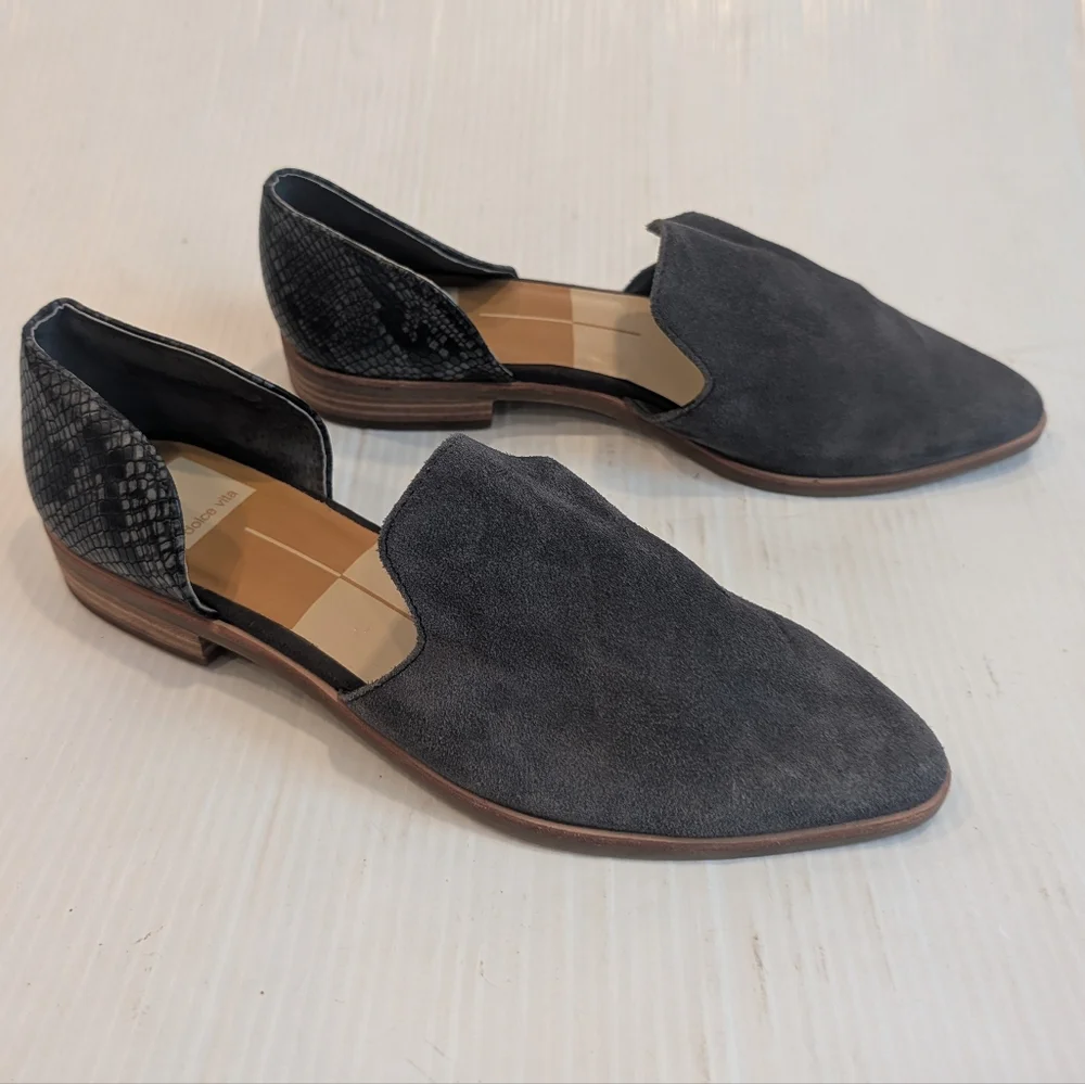 DOLCE VITA Kelsa Gray Suede And Snakeskin Leather D'orsay Flats Size 8.5